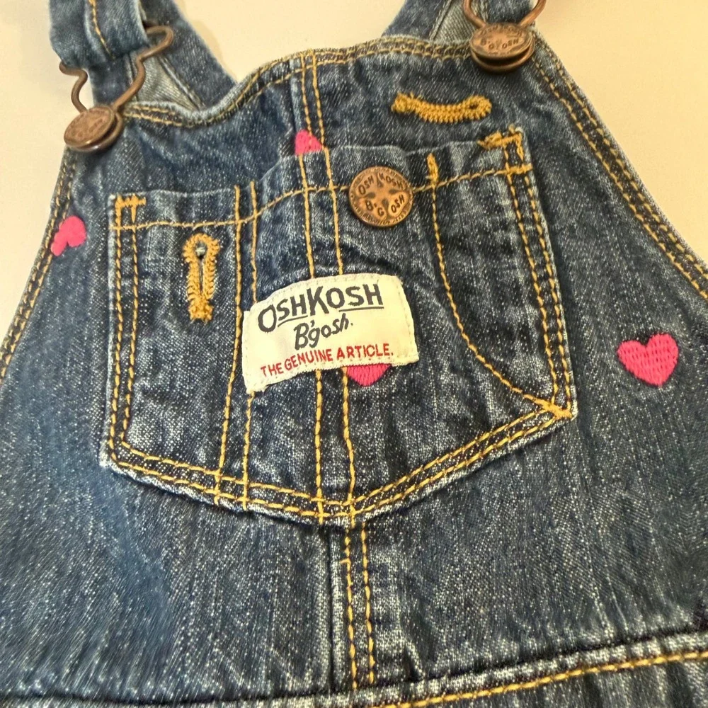 Oshkosh Bgosh Denim Heart Embroidered Vestbak Overalls Girls 24 m 2t Outfit